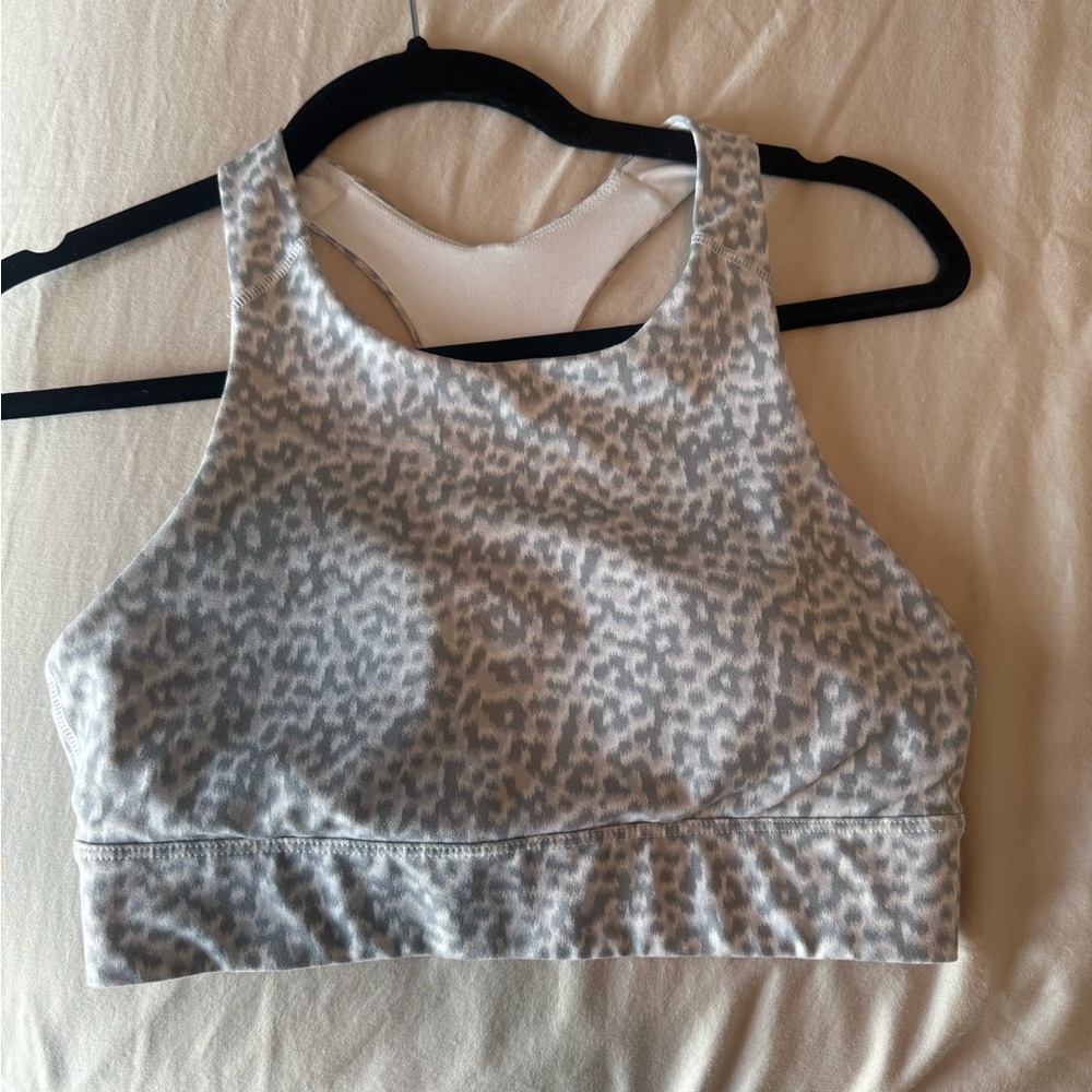 Gray Leopard Print Sports Bra